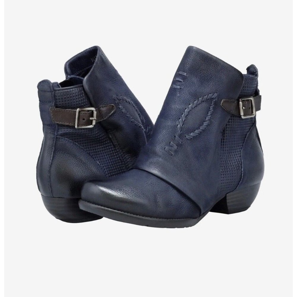 Miz Mooz Mimic Ankle Bootie Midnight Womens Size 38 Navy Blue Leather Booties